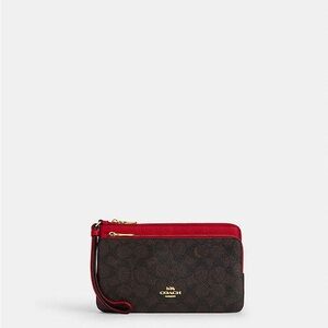 Authentic Coach Double Zip Wallet In Signature Canvas